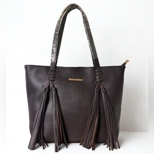 Montana West Brown Vegan Leather Tassel Tote Bag